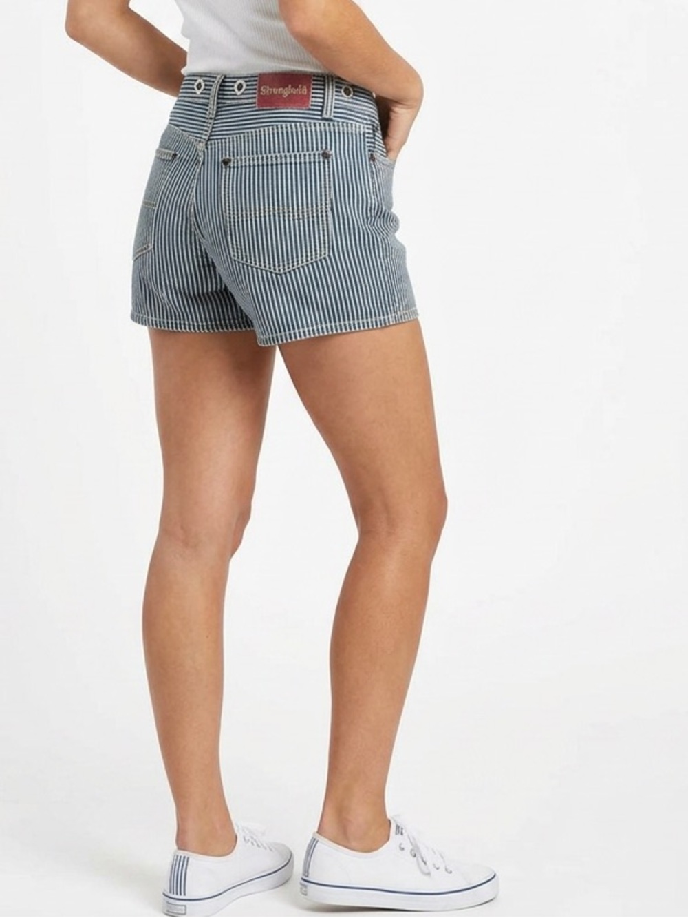 THE STRONGHOLD Hickory Stripe Selvedge Denim Navy Striped Carpenter Shorts